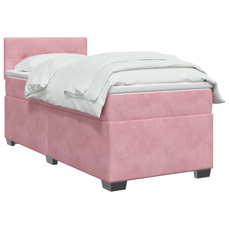 Pat boxspring cu saltea cu headboard Roz 80 x 200 cm Catifea