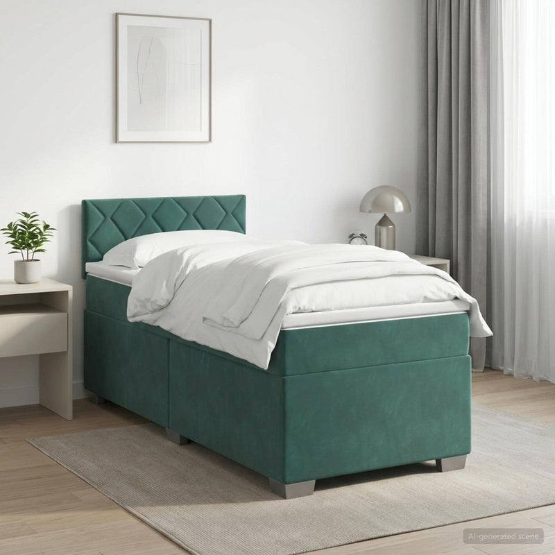 Pat boxspring cu saltea Verde închis 90 x 200 cm Catifea