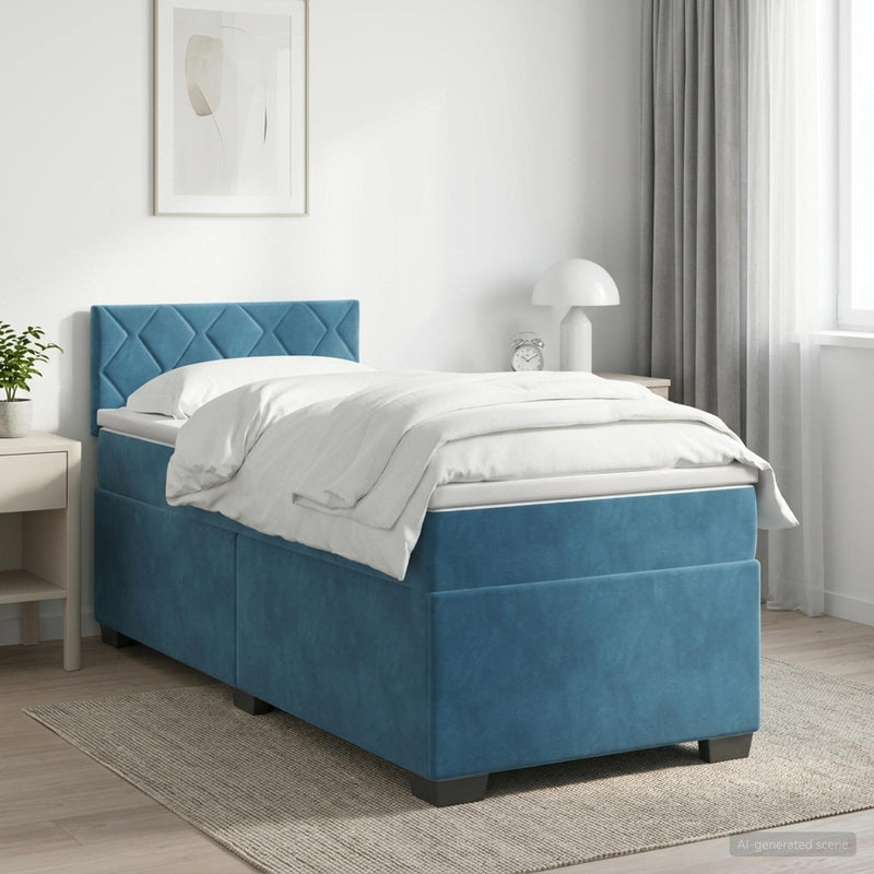Pat boxspring cu saltea Albastru închis 100 x 200 cm Catifea