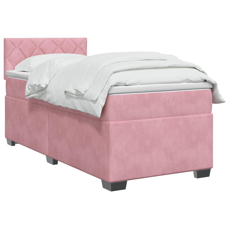 Pat boxspring cu saltea cu headboard Roz 90 x 200 cm Catifea
