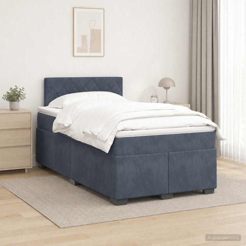 Pat boxspring cu saltea Gri închis 120 x 190 cm Catifea