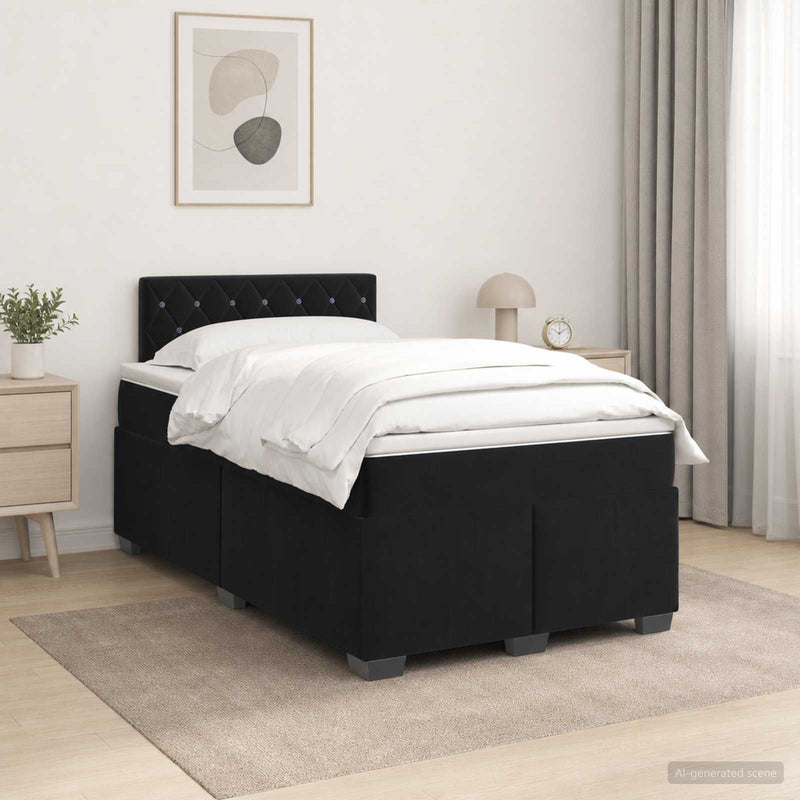 Pat boxspring cu saltea cu headboard Negru 120 x 190 cm Catifea