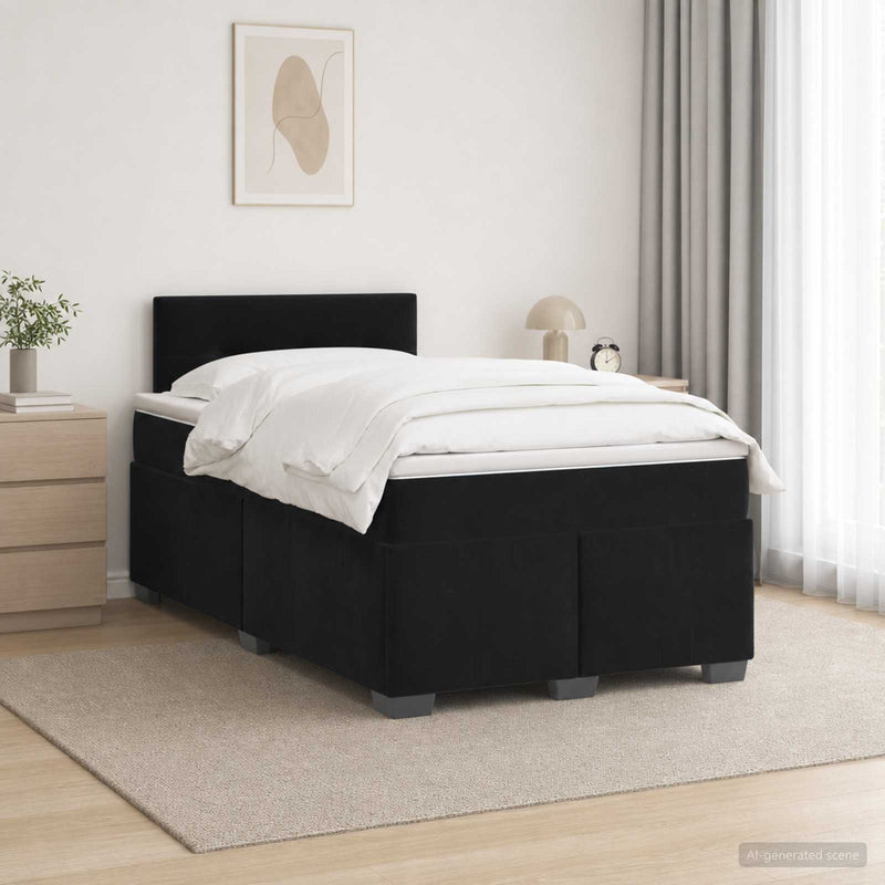Pat boxspring cu saltea cu headboard Negru 120 x 190 cm Catifea