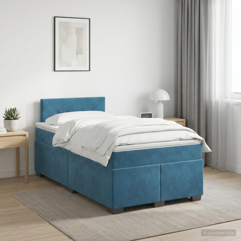 Pat boxspring cu saltea albastru 120 x 190 cm Catifea