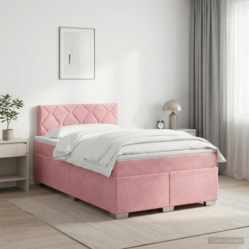 Pat boxspring cu saltea cu headboard Roz 120 x 200 cm Catifea