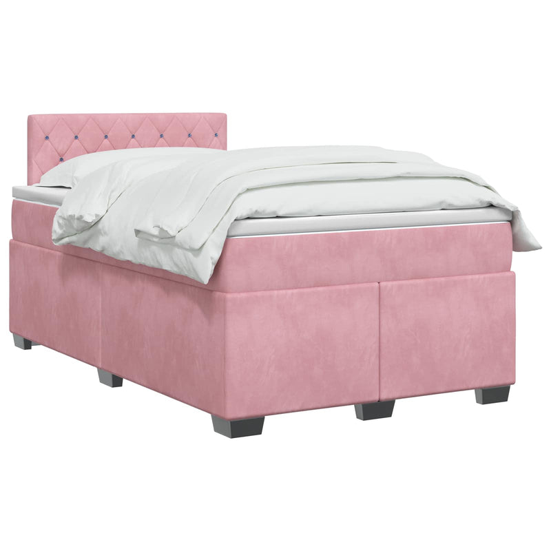 Pat boxspring cu saltea cu headboard Roz 120 x 200 cm Catifea