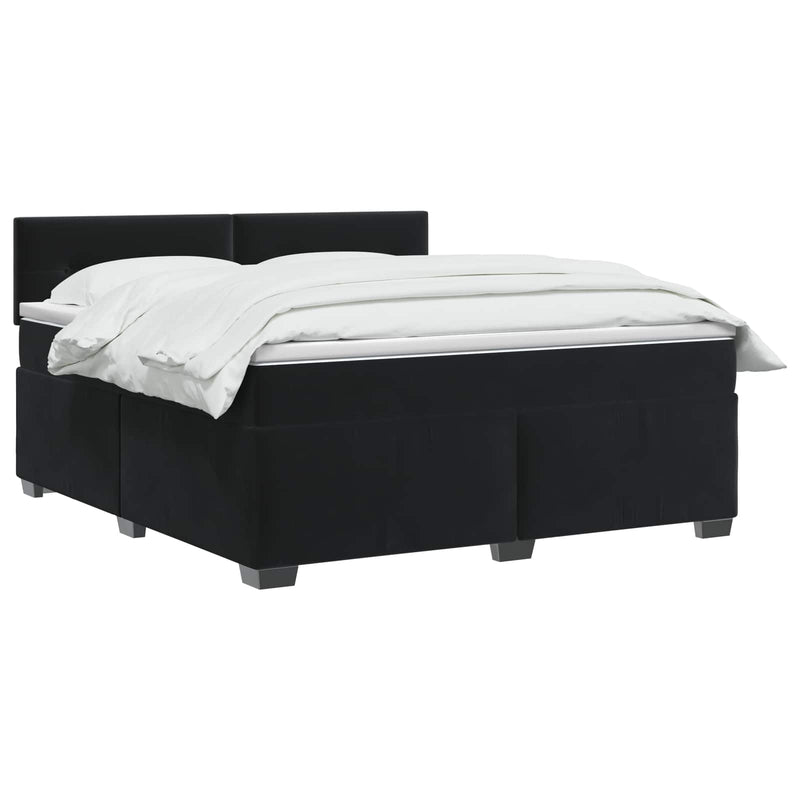 Pat boxspring cu saltea cu headboard Negru 140 x 190 cm Catifea