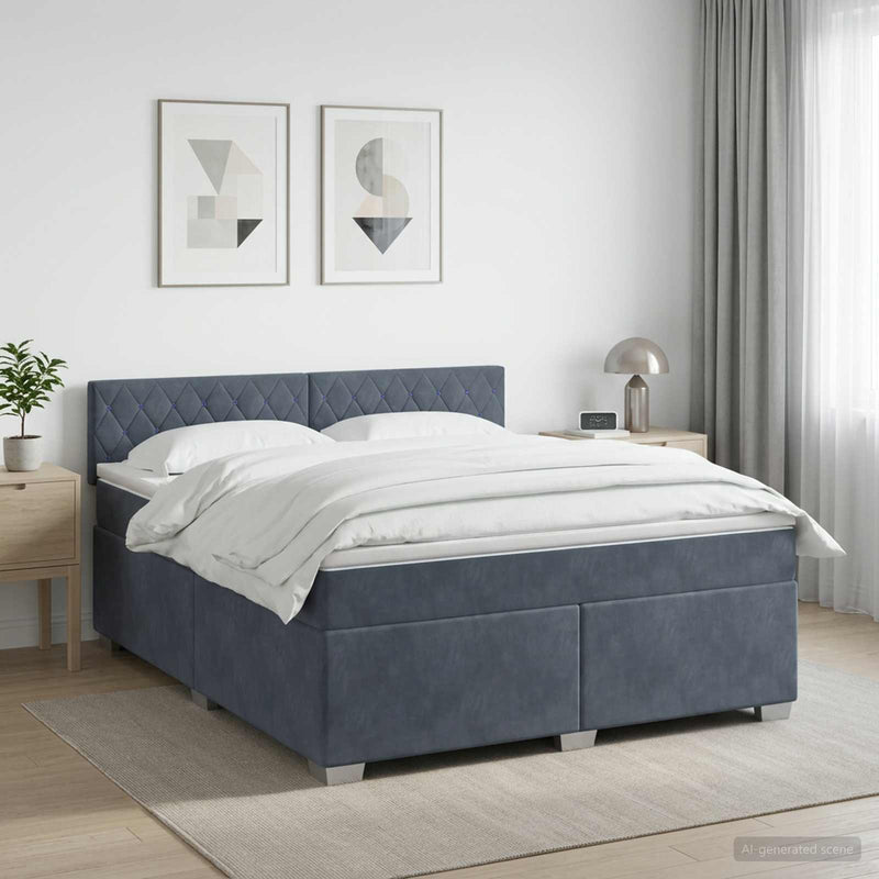Pat boxspring cu saltea Gri închis 160 x 200 cm Catifea