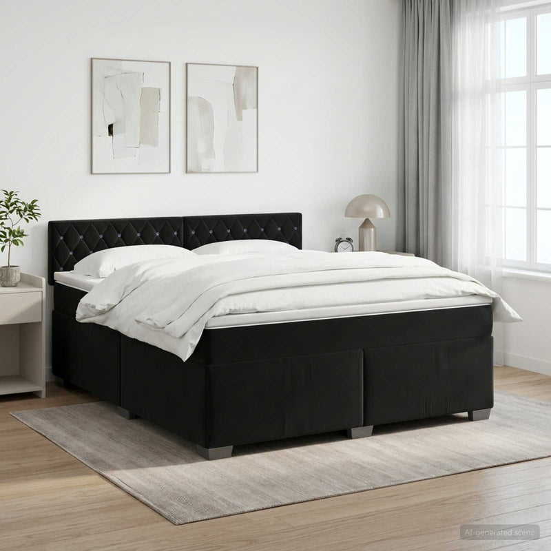 Pat boxspring cu saltea cu headboard Negru 180 x 200 cm Catifea