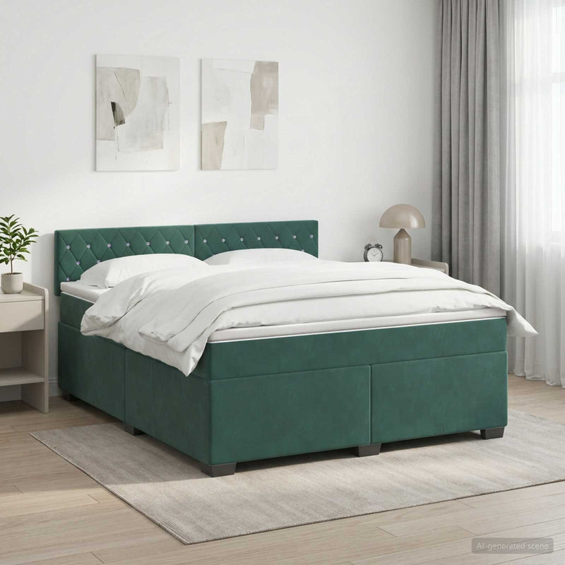 Pat boxspring cu saltea Verde închis 140 x 190 cm Catifea