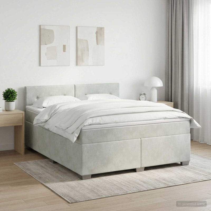 Pat boxspring cu saltea Gri deschis 160 x 200 cm Catifea