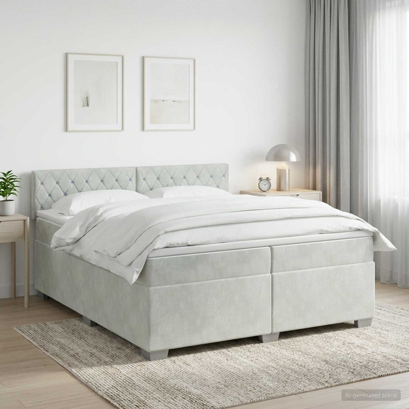 Pat boxspring cu saltea Gri deschis 200 x 200 cm Catifea