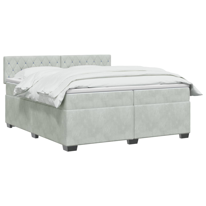 Pat boxspring cu saltea Gri deschis 200 x 200 cm Catifea