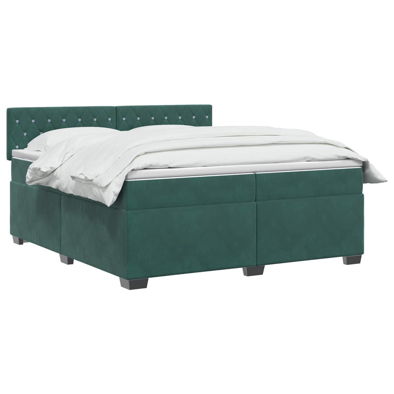 Pat boxspring cu saltea Verde închis 200 x 200 cm Catifea