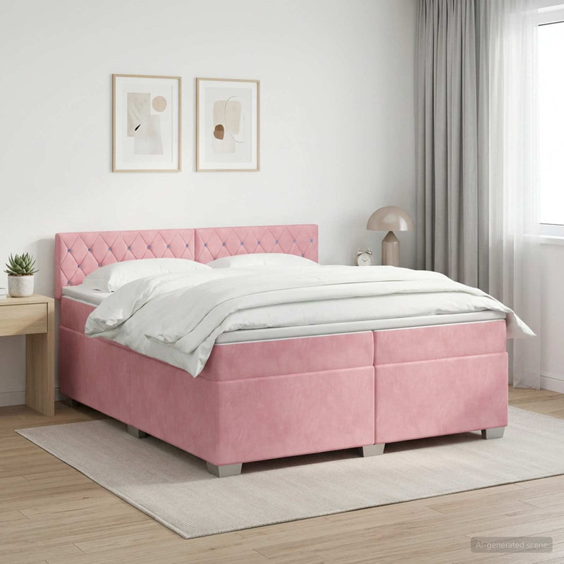 Pat boxspring cu saltea cu headboard Roz 200 x 200 cm Catifea