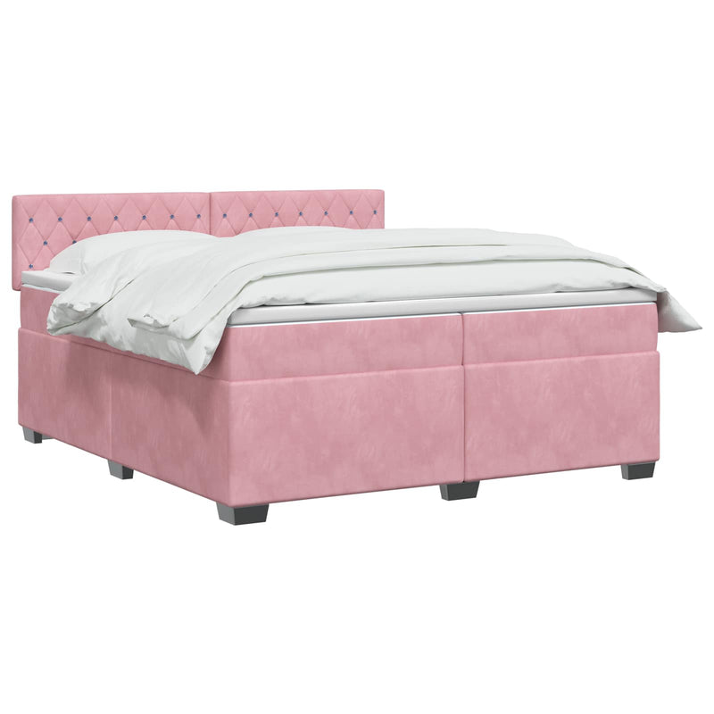 Pat boxspring cu saltea cu headboard Roz 200 x 200 cm Catifea