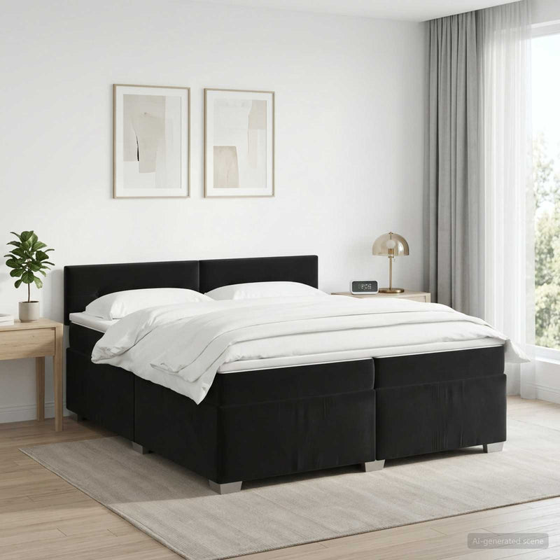 Pat boxspring cu saltea cu headboard Negru 200 x 200 cm Catifea