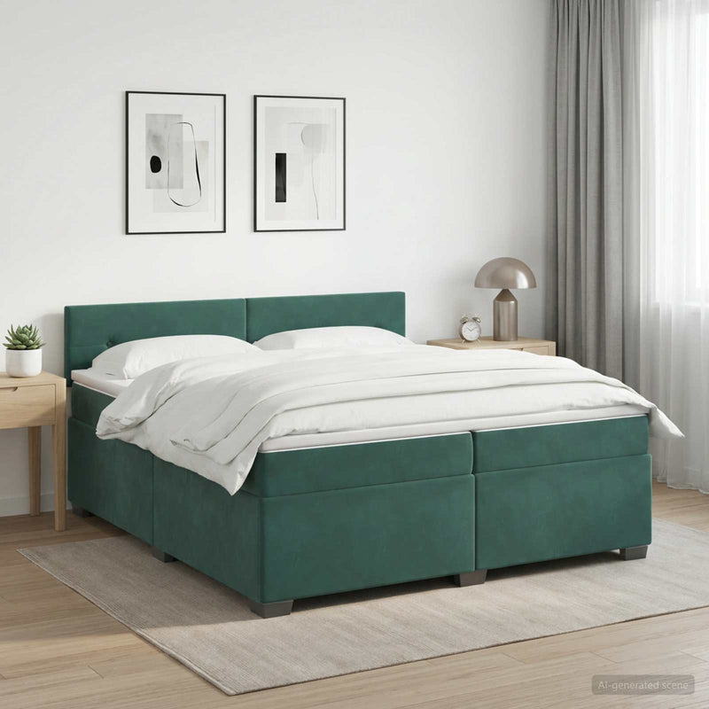 Pat boxspring cu saltea Verde închis 200 x 200 cm Catifea