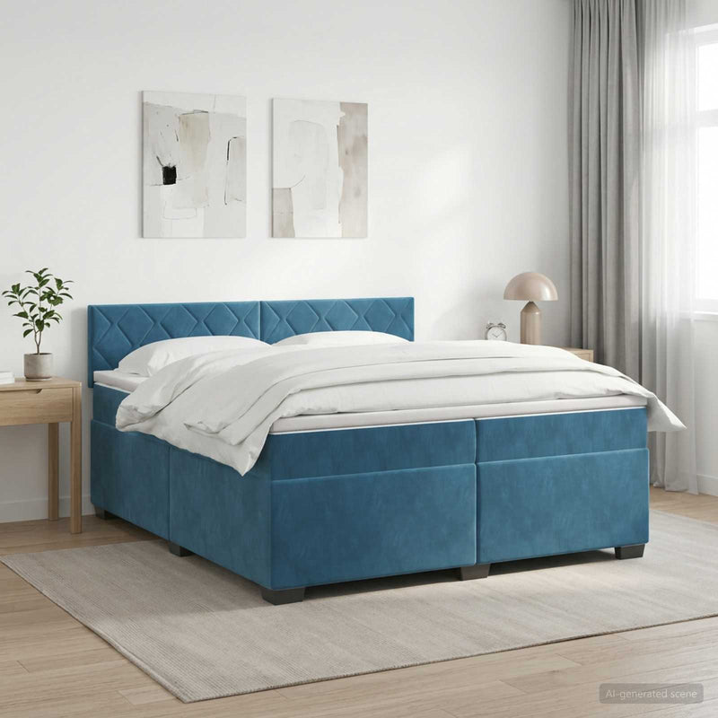 Pat boxspring cu saltea Albastru închis 200 x 200 cm Catifea