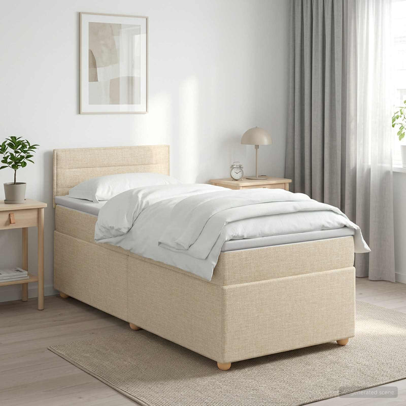 Pat boxspring cu saltea cu headboard Crem 100 x 200 cm Țesătură