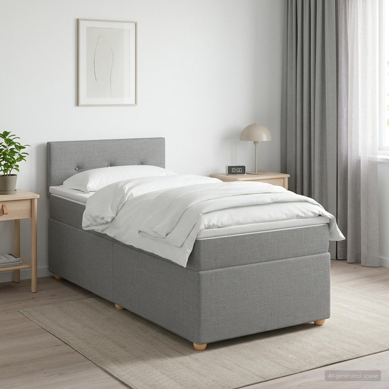Pat boxspring cu saltea Gri deschis 100 x 200 cm Țesătură