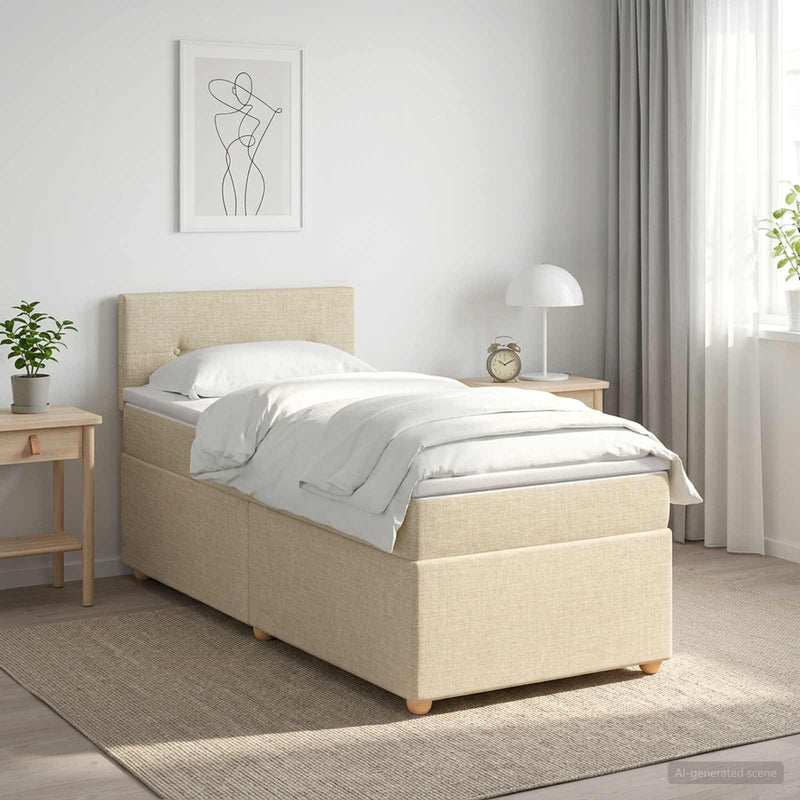 Pat boxspring cu saltea cu headboard Crem 90 x 200 cm Țesătură