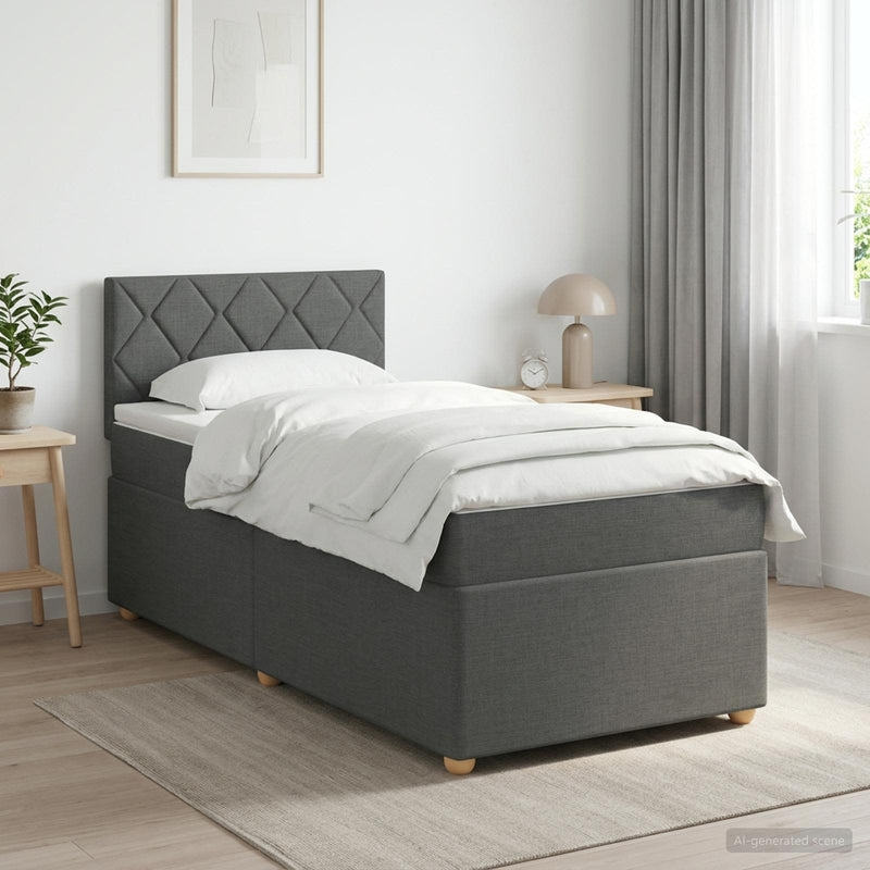 Pat boxspring cu saltea Gri închis 90 x 200 cm Țesătură