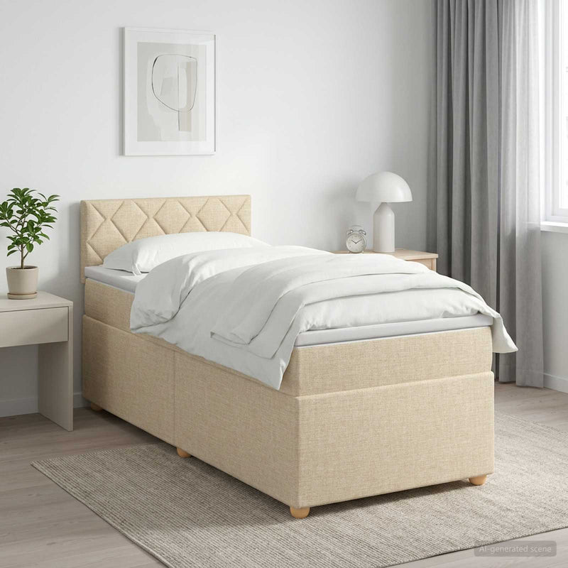 Pat boxspring cu saltea cu headboard Crem 100 x 200 cm Țesătură