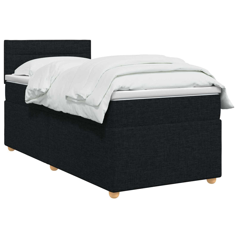 Pat boxspring cu saltea cu headboard Negru 90 x 200 cm Țesătură