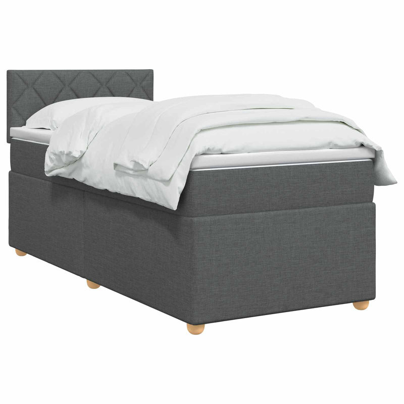 Pat boxspring cu saltea Gri închis 90 x 200 cm Țesătură
