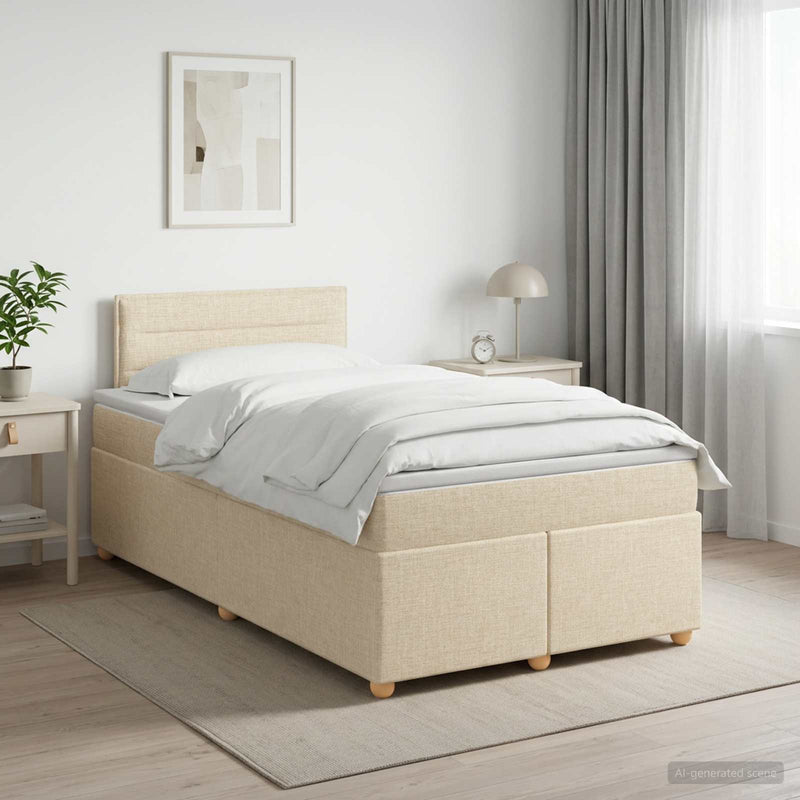 Pat boxspring cu saltea cu headboard Crem 120 x 190 cm Țesătură