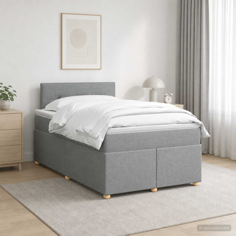 Pat boxspring cu saltea Gri deschis 120 x 190 cm Țesătură