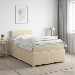 Pat boxspring cu saltea cu headboard Crem 120 x 190 cm Țesătură