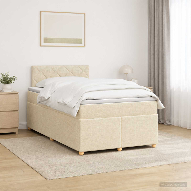 Pat boxspring cu saltea cu headboard Crem 120 x 200 cm Țesătură