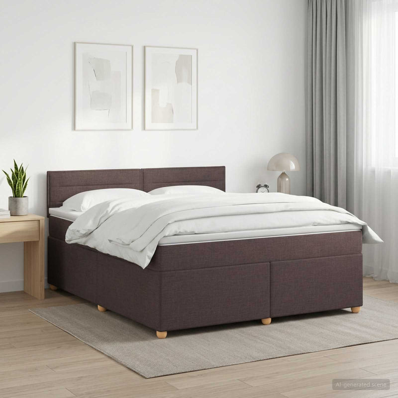Pat boxspring cu saltea Maro închis 140 x 200 cm Țesătură