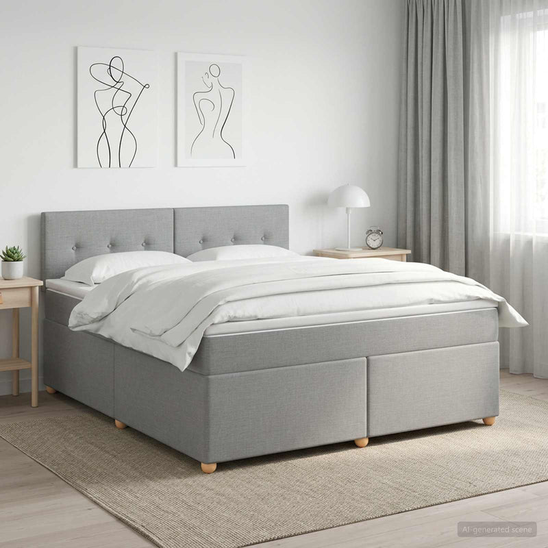 Pat boxspring cu saltea Gri deschis 160 x 200 cm Țesătură