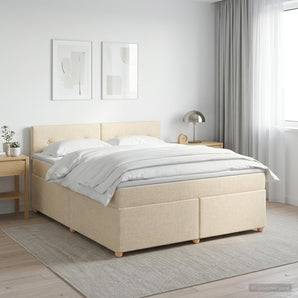 Pat boxspring cu saltea cu headboard Crem 160 x 200 cm Țesătură