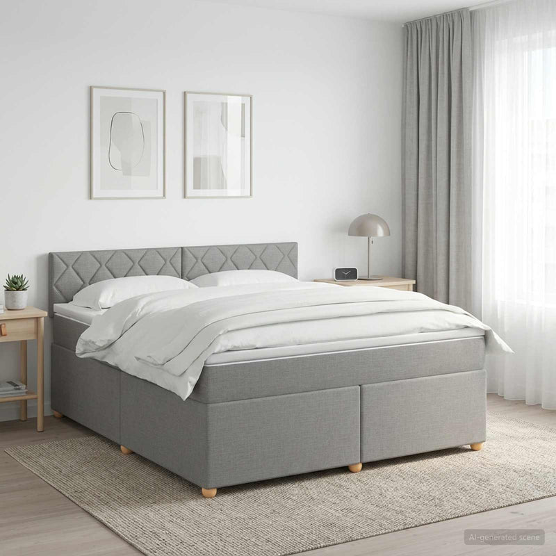 Pat boxspring cu saltea Gri deschis 160 x 200 cm Țesătură