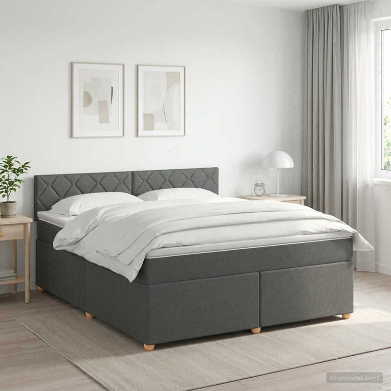 Pat boxspring cu saltea Gri închis 180 x 200 cm Țesătură
