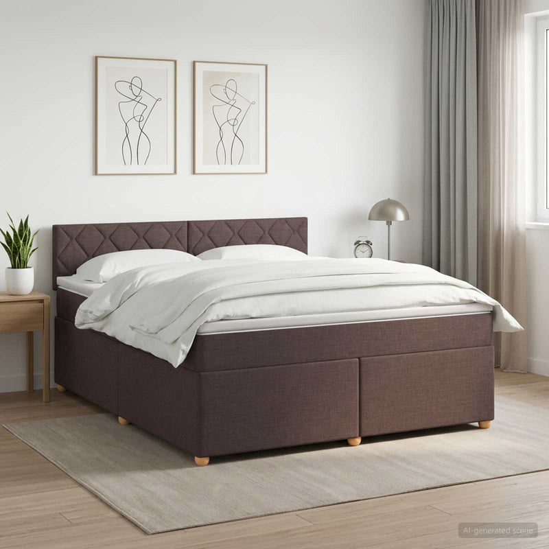 Pat boxspring cu saltea Maro închis 140 x 200 cm Țesătură