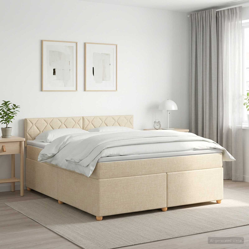 Pat boxspring cu saltea cu headboard Crem 160 x 200 cm Țesătură