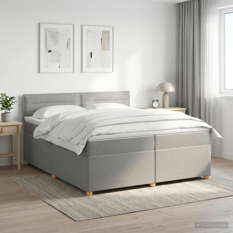 Pat boxspring cu saltea Gri deschis 200 x 200 cm Țesătură