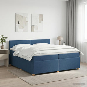 Pat boxspring cu saltea albastru 200 x 200 cm Țesătură