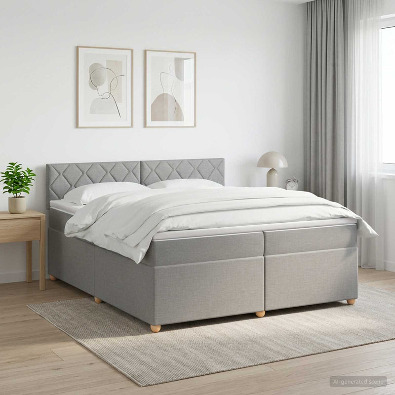 Pat boxspring cu saltea Gri deschis 200 x 200 cm Țesătură