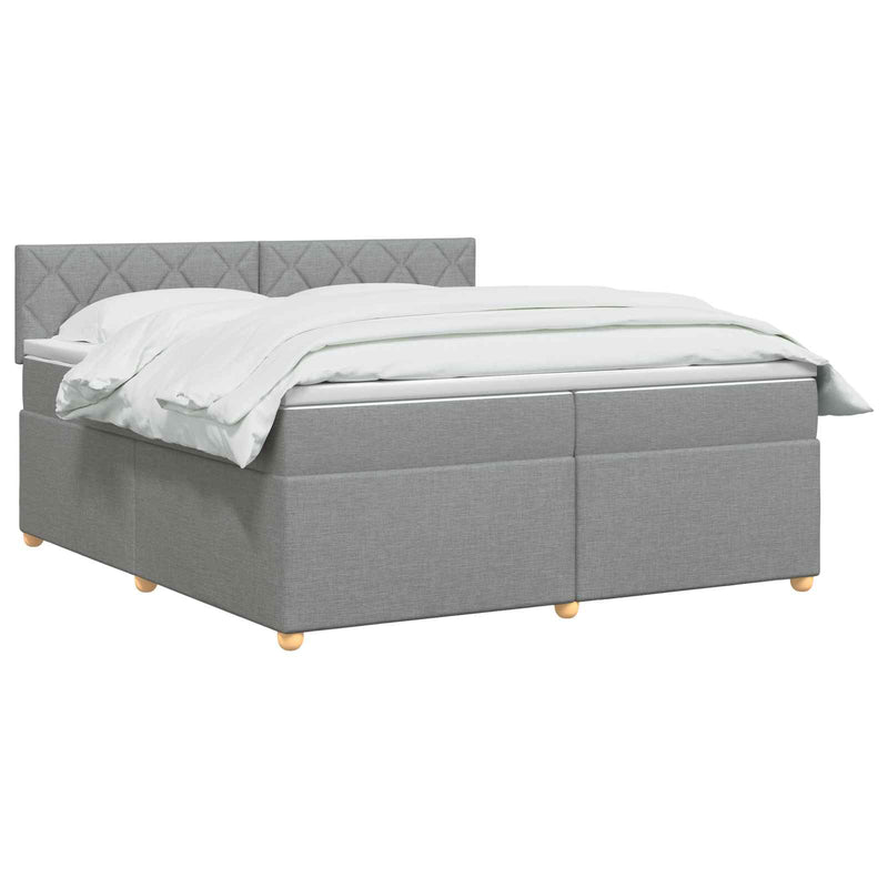 Pat boxspring cu saltea Gri deschis 200 x 200 cm Țesătură