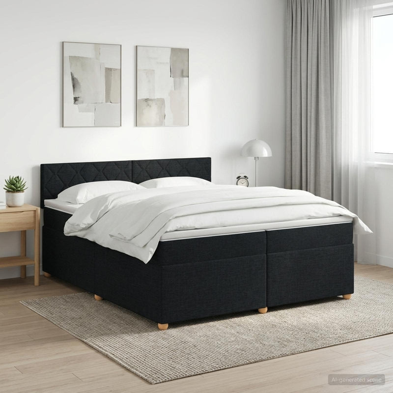 Pat boxspring cu saltea Negru 200 x 200 cm Țesătură