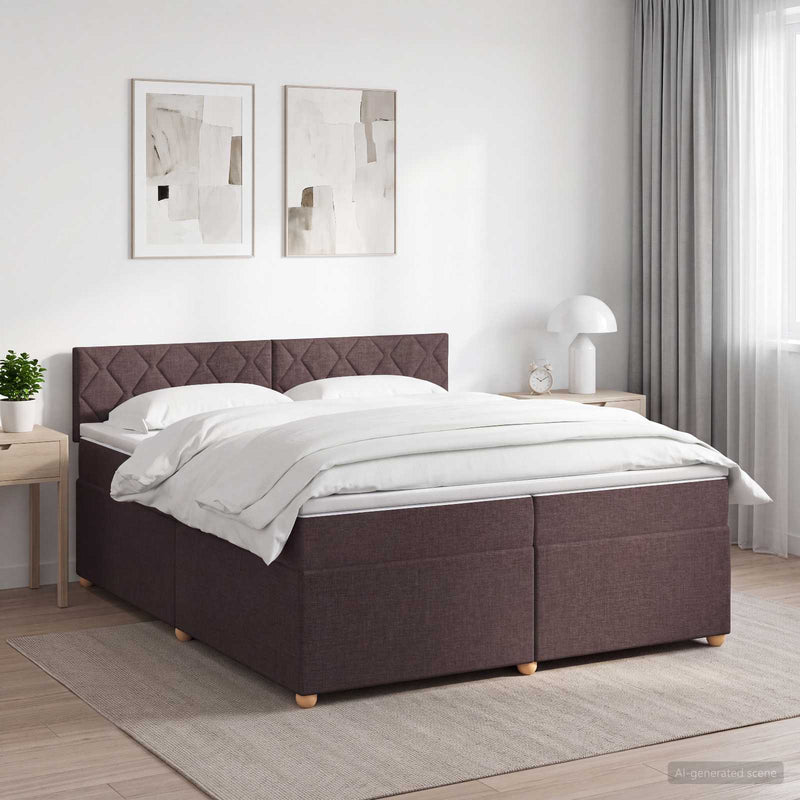 Pat boxspring cu saltea Maro închis 200 x 200 cm Țesătură