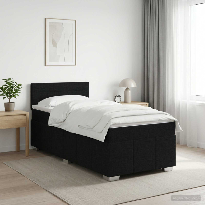 Pat boxspring cu saltea cu headboard Negru 90 x 200 cm Țesătură