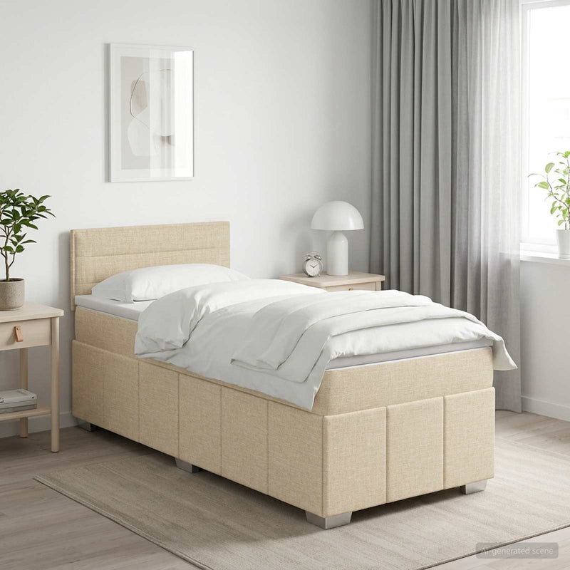 Pat boxspring cu saltea cu headboard Crem 80 x 200 cm Țesătură