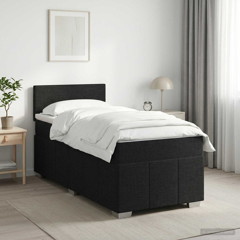 Pat boxspring cu saltea cu headboard Negru 80 x 200 cm Țesătură